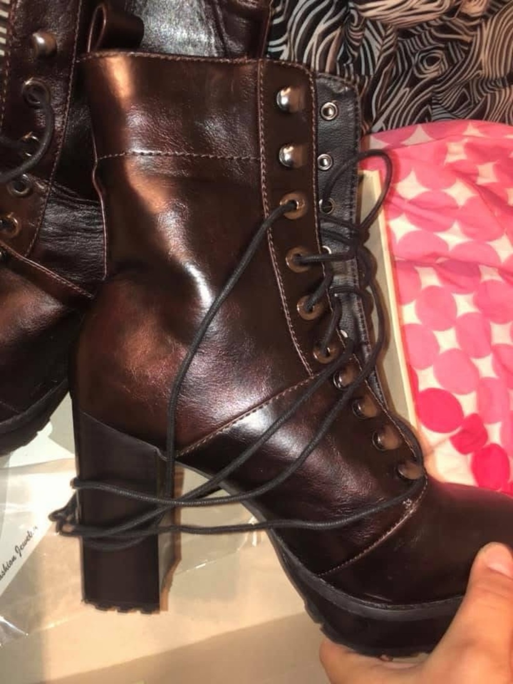 Urban Outfitters Dark Brown Lace-Up Chunky Heel Boots